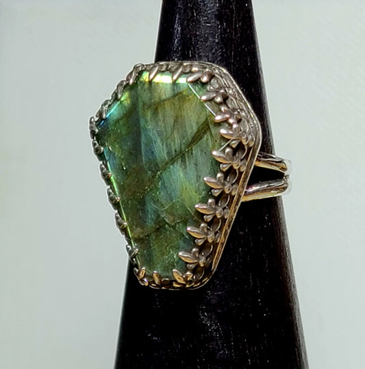 Small Coffin Labradorite Ring