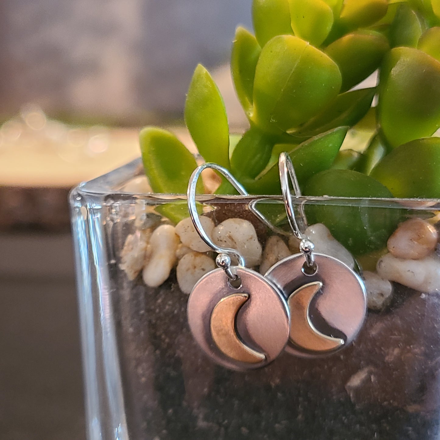 Silver and Brass Moon Earrings