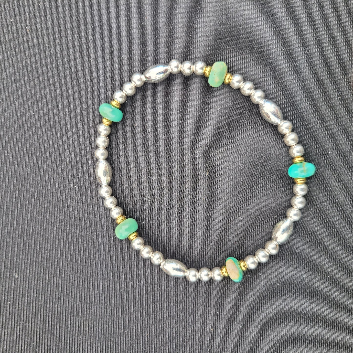 Turquoise, Brass and Sterling Silver Stacker