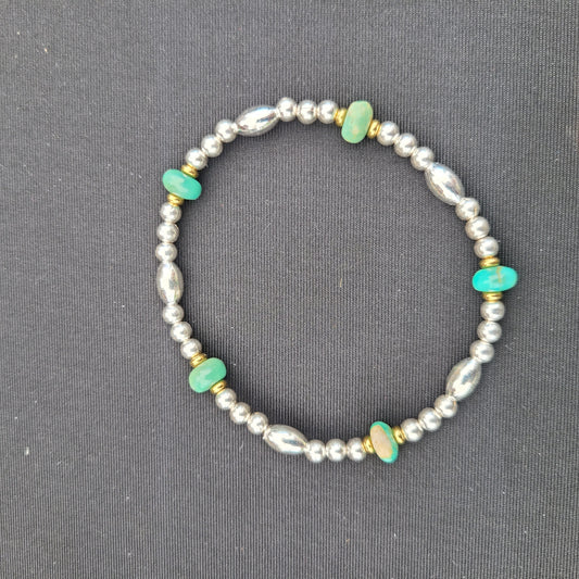 Turquoise, Brass and Sterling Silver Stacker