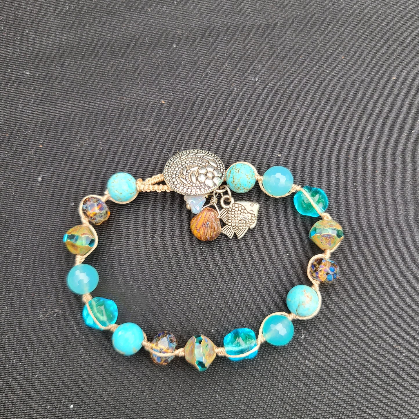 Quartz, Turquoise and Czech Glass Beads Bracelet