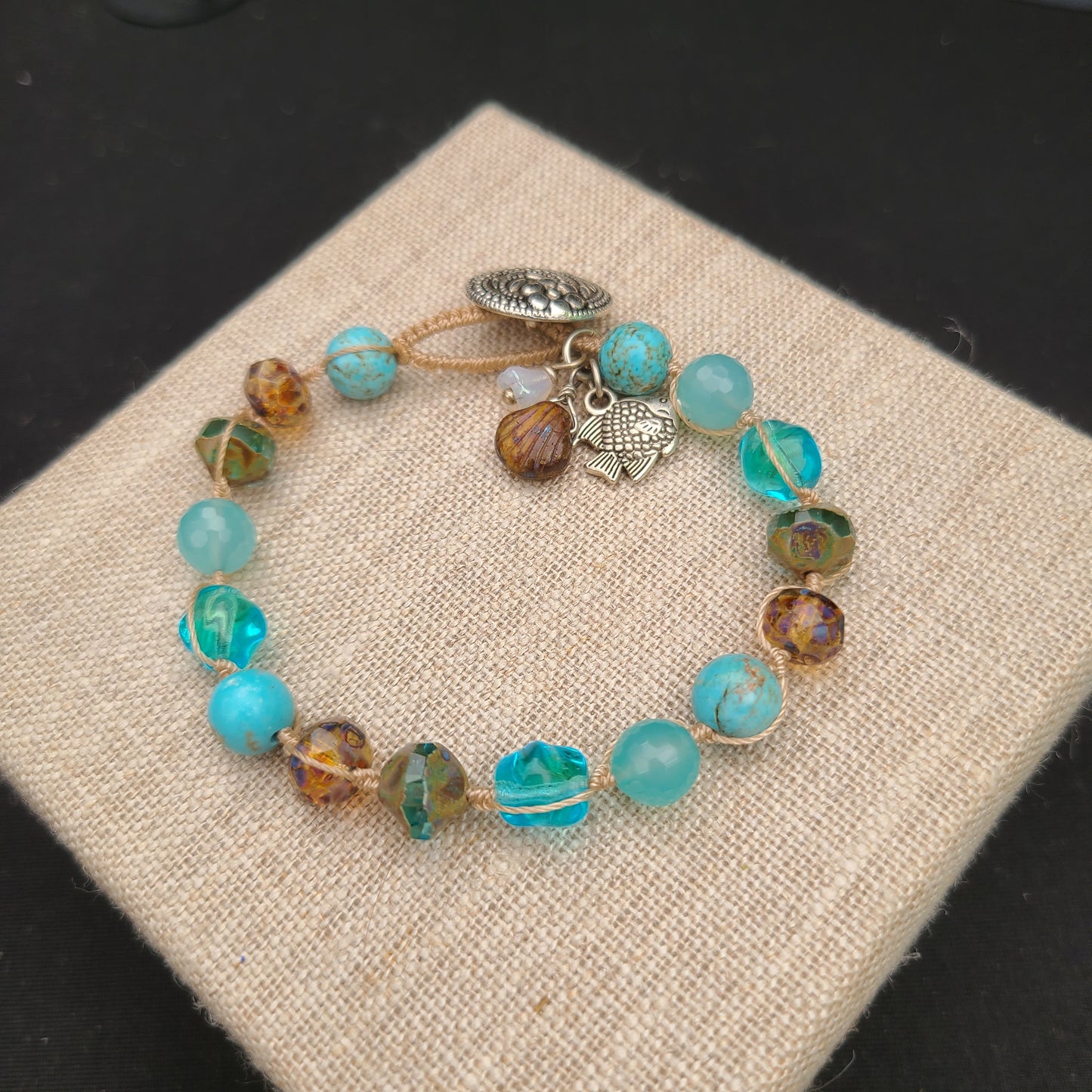 Quartz, Turquoise and Czech Glass Beads Bracelet