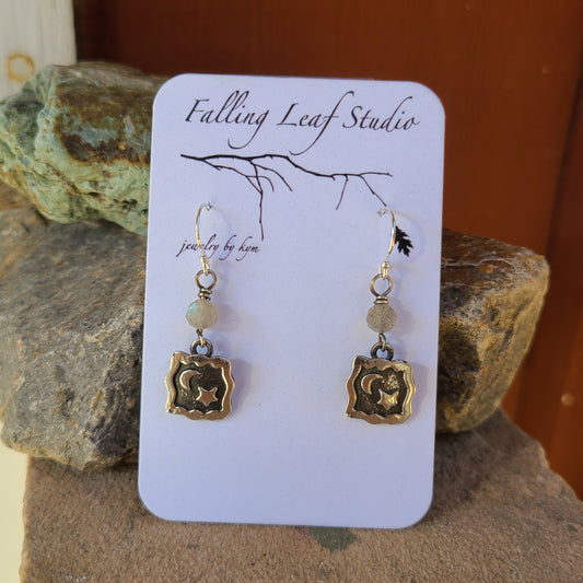 Moon and Stars Labradorite Earrings