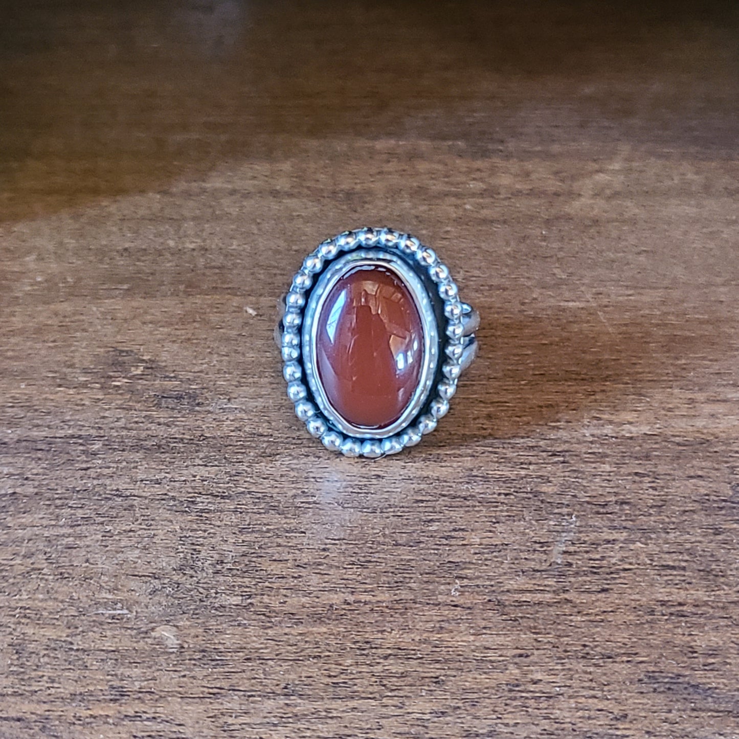 Carnelian Ring with Beaded Rope Accent