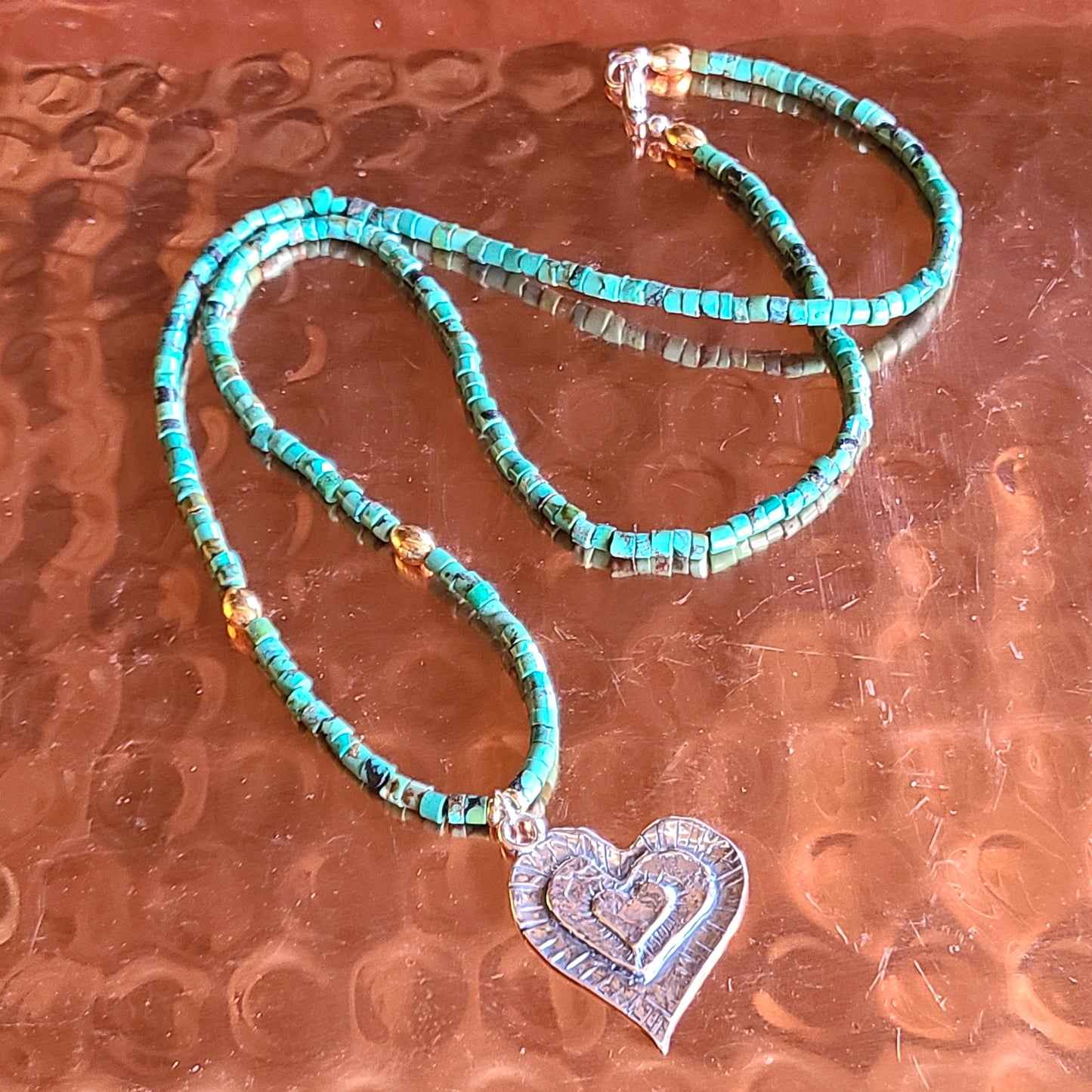 Turquoise and Heart Pendant Necklace