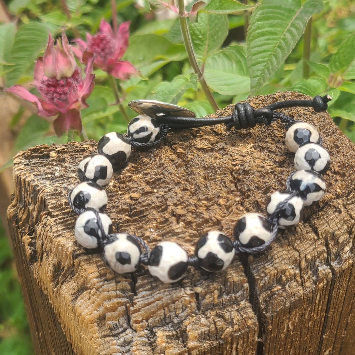 Black and White Knotted Bead Bracelet